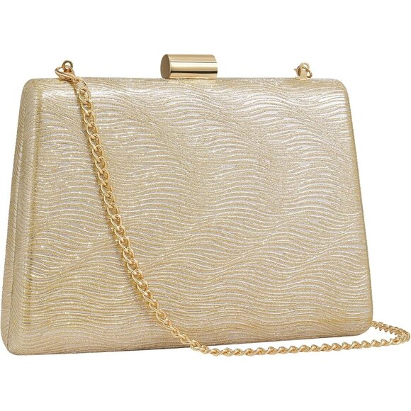 ⚡ Women's Detachable Chain Sparkly Evening Formal Parties Gold Clutch Bag - Picture 1 of 9